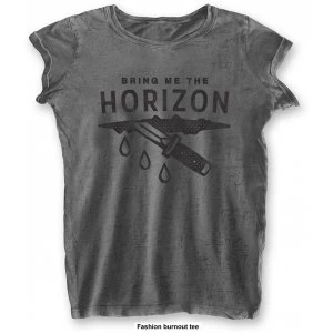Image of Bring Me The Horizon: Wound with Burn Out Finishing Ladies Large T-Shirt- Grey