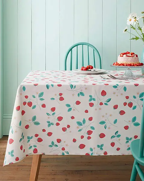 Image of Catherine Lansfield CL Strawberry Garden Table Cloth White/Pink 132X178 PO57601