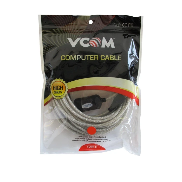 Image of VCOM 2.0 A (M) to USB 2.0 A (F) with IC Power 10m Grey Retail Packaged Extension Data Cable