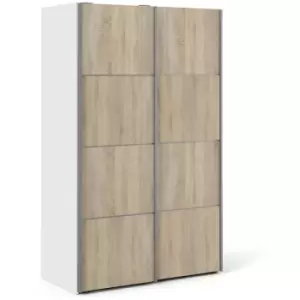 Image of Verona Sliding Wardrobe 120cm in White with Oak Doors with 2 Shelves - White and Oak