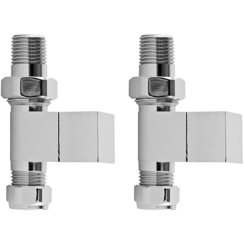 Image of Nuie Pure Square Radiator Valve Pack Straight Chrome, Silver HT347