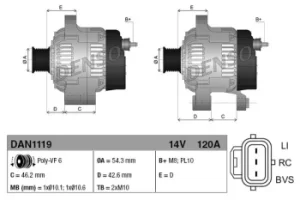 Image of Denso DAN1119 Alternator 14 V 120 A