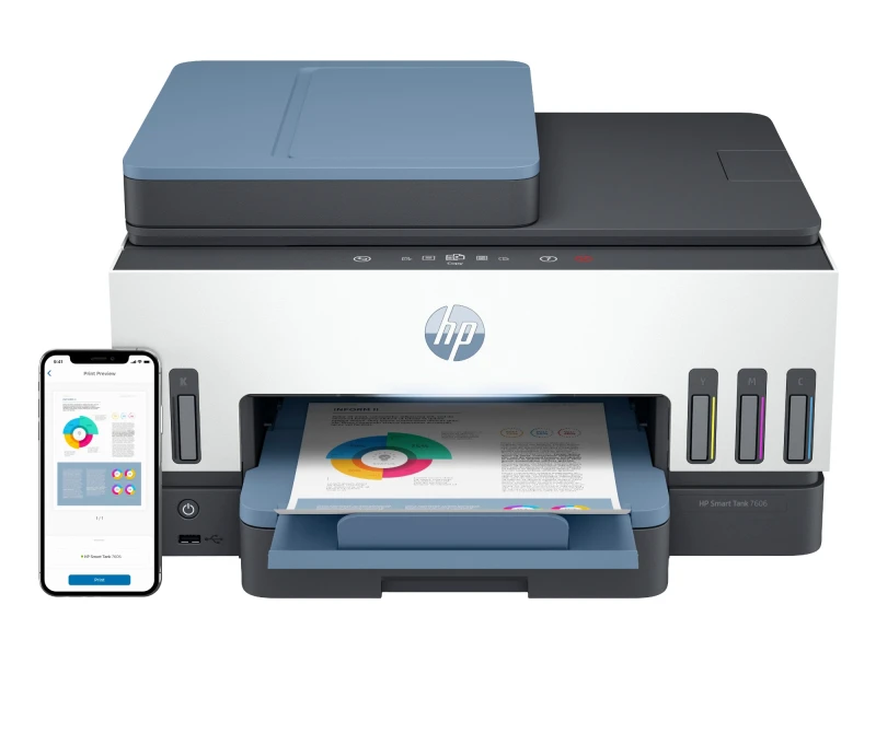 Image of HP Smart Tank 7606 Wireless All-in-One Color Printer. Two-sided printi
