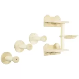 Image of PawHut 4PCs Cat Shelf, Cat Wall Furniture w/ Hammock, Steps, Platforms, Scratching Post, Wall Mounted Cat Tree for Indoor Cat, Beige