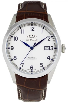 Image of Mens Rotary GS90025-18-X Automatic White Dial Brown Strap Wristwatch Colour - Silver Tone