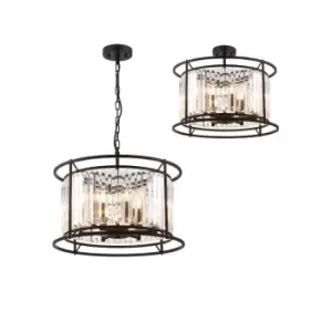 Image of Guilford Ceiling Pendant, Semi Ceiling Lamp Convertible, 6 Light E14, Satin Black, Clear