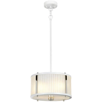 Image of Elstead - Corona Cylindrical 2 Light Pendant, White Polished Nickel, Frosted Glass