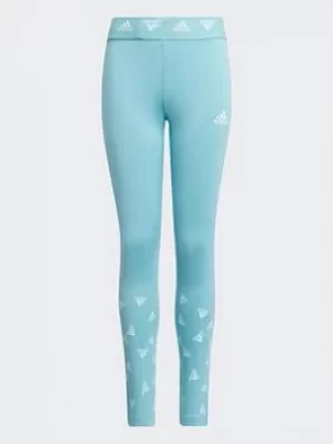 Image of adidas Aeroready Up2move Cotton Touch Training Stretch Leggings, Green, Size 7-8 Years, Women