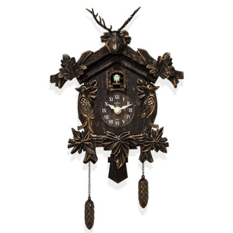 Image of Acctim Cuckoo Clock With Lindau Stag Design, Black Forest Style Wall Clock, Antique Bronze Effect Living Room Clock, Ornate Design