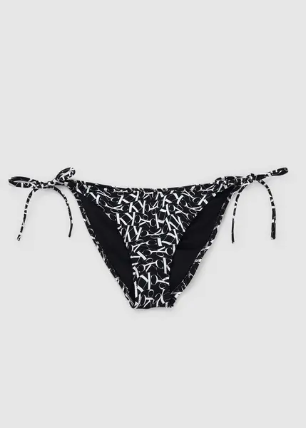 Image of Calvin Klein Womens Warped Logo String Bikini Bottoms In Warped Monogram Black