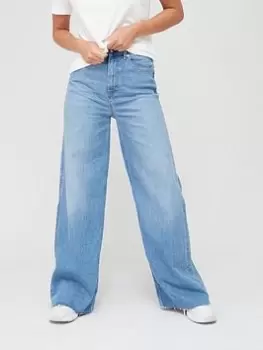 Image of Tommy Hilfiger Zazi High Rise Wide Leg Jean - Blue Size 28, Women