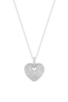 Image of Sterling Silver 925 Cubic Zirconia Puff Pave Heart Pendant Necklace
