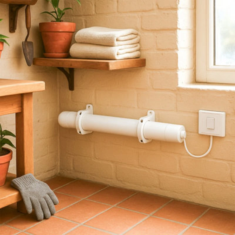 Image of TCP 120W 2ft White Tube Heater With Built-in Thermostat, Ideal For Greenhouses, Garages, Sheds, Conservatories & Utility Rooms, Wh