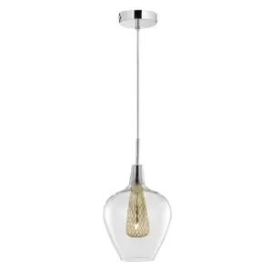 Image of Esquimalt 18cm Dome Pendant Ceiling Light Chrome Aluminium Clear Glass, Gold Frame LED G9 - Merano