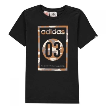 Image of adidas Camo Linear T Shirt Junior - Black 03