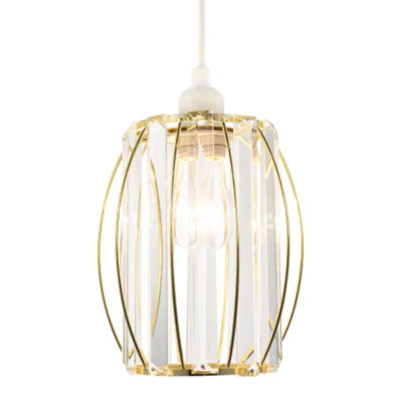 Image of Happy Homewares Modern Polished Gold Pendant Lighting Shade With Clear Glass Prisms