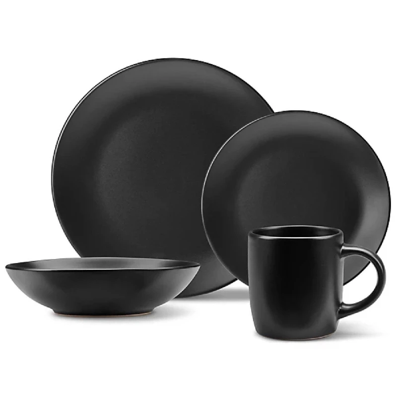 Image of VonShef 16 Piece Ceramic Dinner Set Black