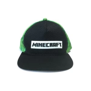 Image of Minecraft - Logo Rubber Badge Snapback Unisex Baseball Cap - Black/Green