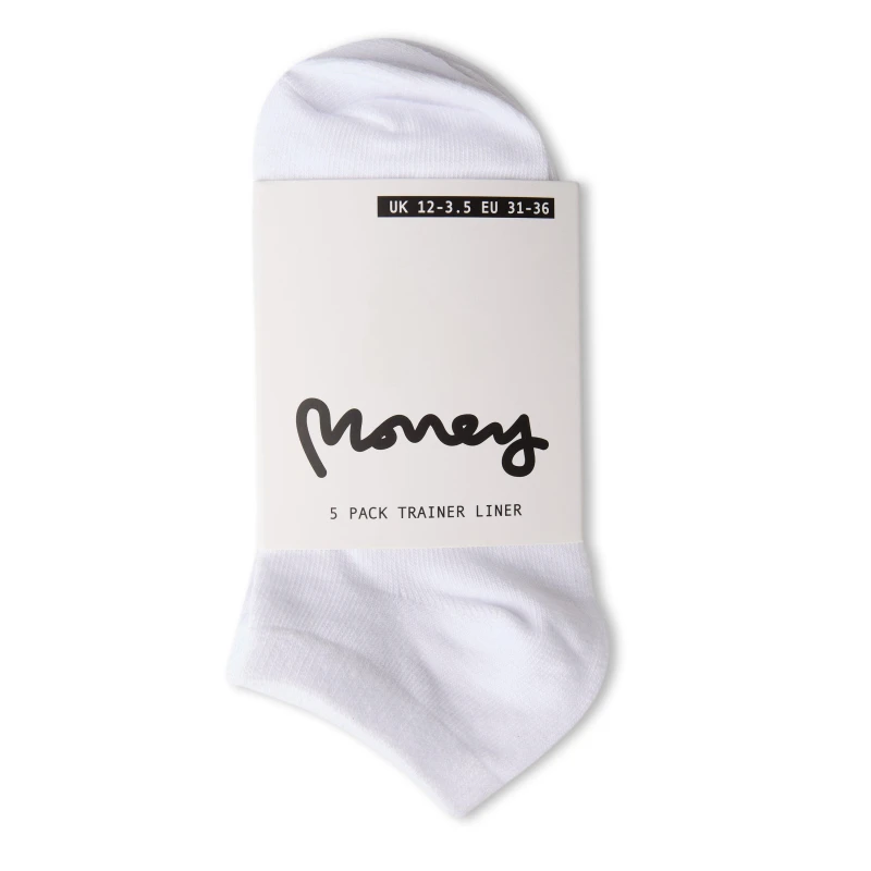 Image of Money Girls 5pk Trainer socks Tayla - White White 1 - 6