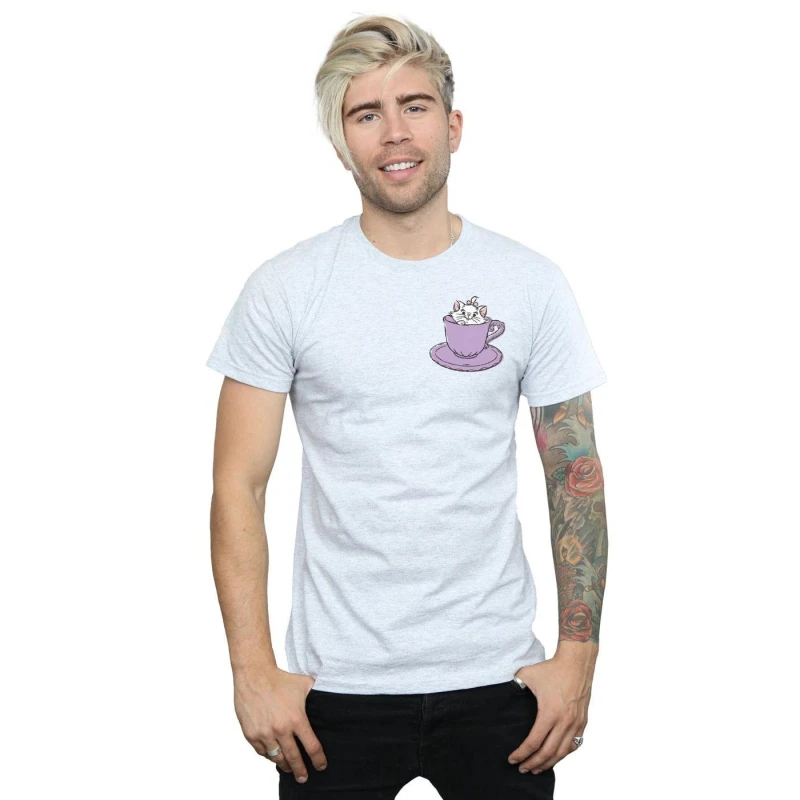 Image of Disney Men Aristocats Marie In Cup Breast Print T-Shirt in Grey Size: Small Grey S Male 5059114960989