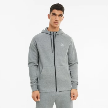 Image of PUMA Classics Tech Full-Zip Mens Hoodie, Medium Grey Heather, size 2X Large, Clothing