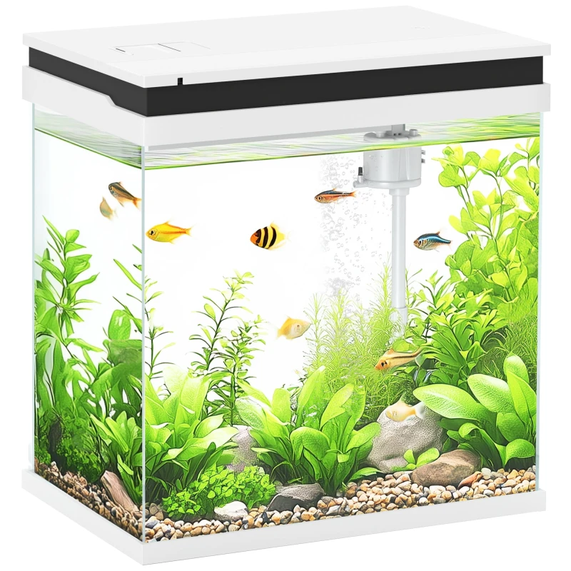 Image of PawHut 14L Small Fish Tank w/ Filter System, LED Lights, Water Pump, White D61-005V70WT