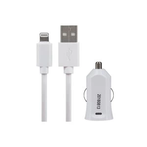 Image of Maplin Lightning to USB A Male Cable 1.5m Plus USB Car Charger 2.4A