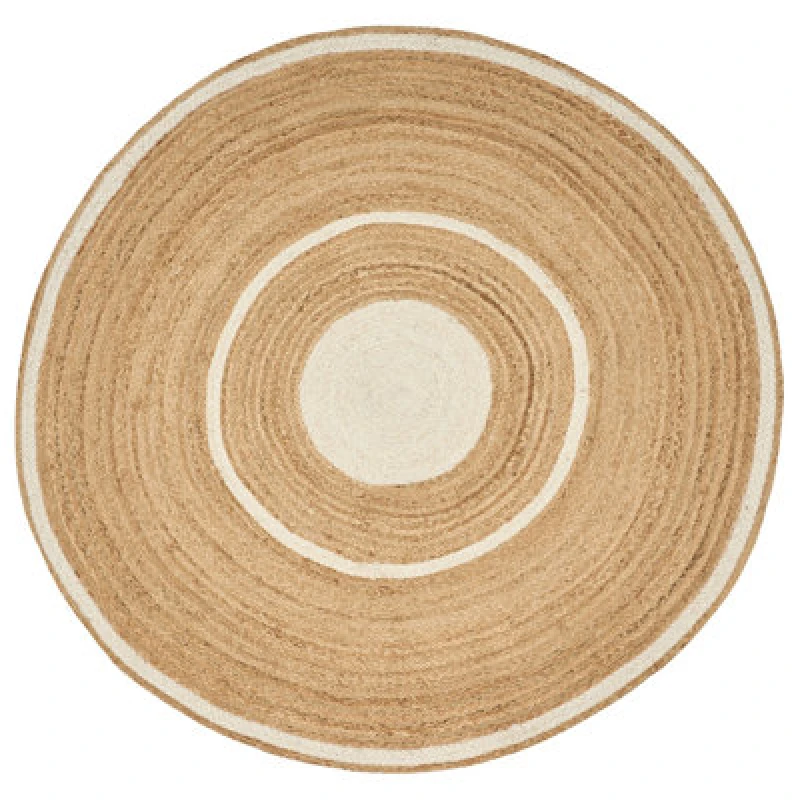 Image of Beliani Round Jute Area Rug 140 Cm Beige And White Halfeli