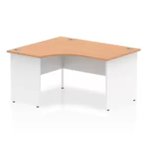 Image of Impulse 1400mm Left Crescent Desk Oak Top White Panel End Leg