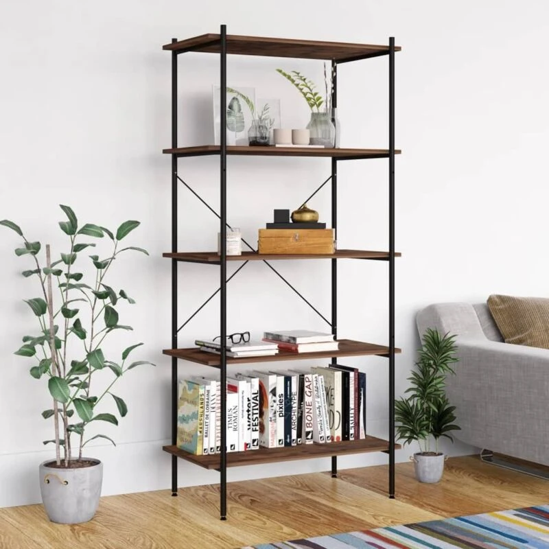 Image of VIDAXL 5-Tier Shelving Unit Black and Dark Wood 80x40x163cm Vidaxl 8720286563038