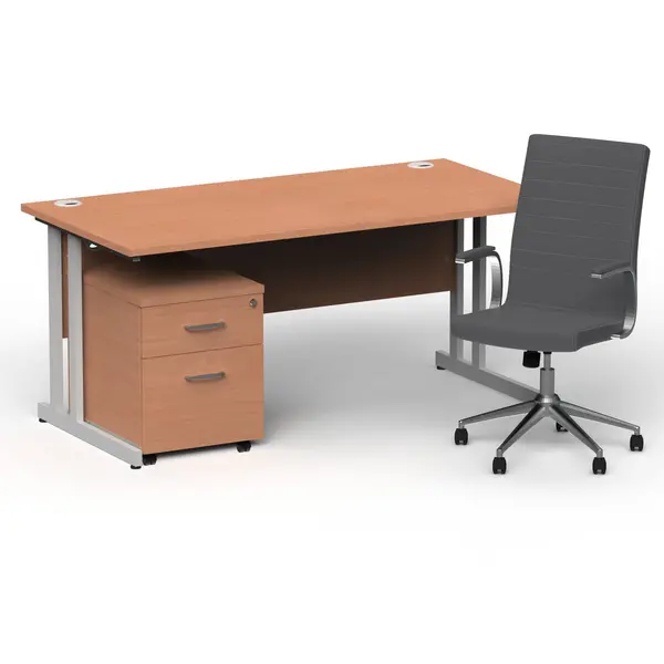 Image of Dynamic Office Solutions Impulse 1600mm Cantilever Straight Desk With Mobile Pedestal and Ezra Grey Executive Chair BUND1348
