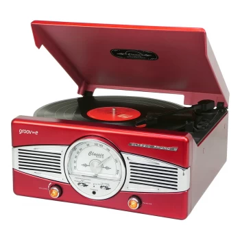 Image of Groov-e Retro Series Vinyl Player with Radio and Built in Speakers - Red
