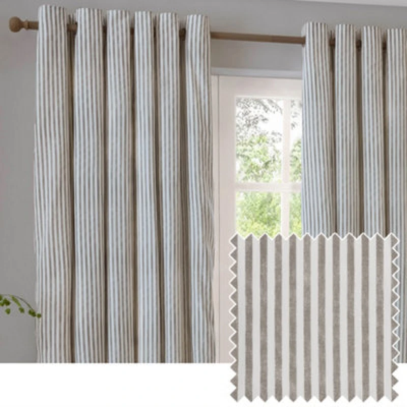 Image of Yard Hebden Striped Cotton Eyelet Curtains, Mole, (W) 117 X (D) 137Cm