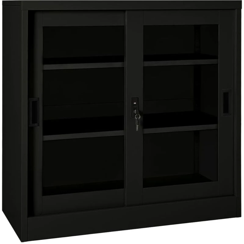 Image of VIDAXL Sliding Door Cabinet Black 90x40x90cm Steel vidaXL 8720286563878