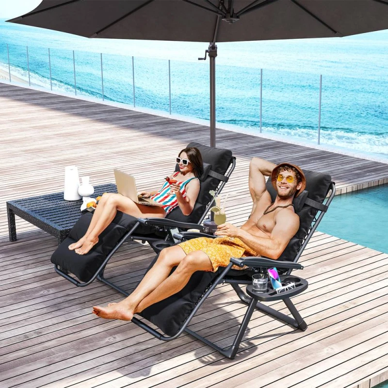 Image of Outsunny 2 Pieces Zero Gravity Chairs, Reclining Folding Sun Lounger, Black Jet Black