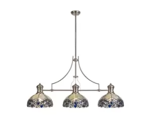 Image of 3 Light Telescopic Ceiling Pendant E27 With 30cm Tiffany Shade, Polished Nickel, Blue, Clear Crystal