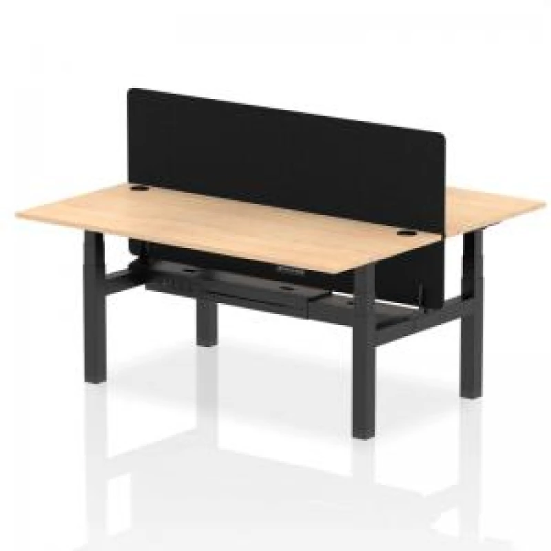 Image of Air Back - to - Back 1800 x 800mm Height Adjustable 2 Person Bench Office Desk Maple Top - Cable Ports Black Frame - Black Straight Screen