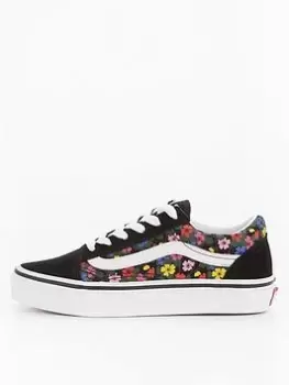 Image of Vans Old Skool Floral Trainer, Black/White, Size 1 Older
