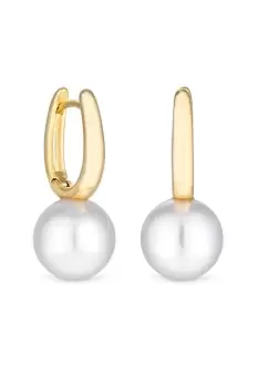 Image of Gold Plated Pearl Drop Hoop Earrings