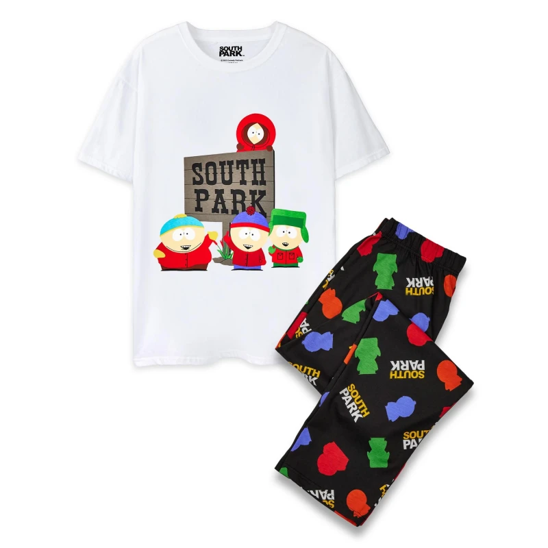Image of South Park South Park Men Short Sleeve Long Leg Pyjama Set in Black Size: X-Large Black XL Male 5063203002856