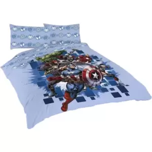 Image of Marvel Avengers Attack Panel Duvet Cover Set (Double) (Blue/Red/Green)