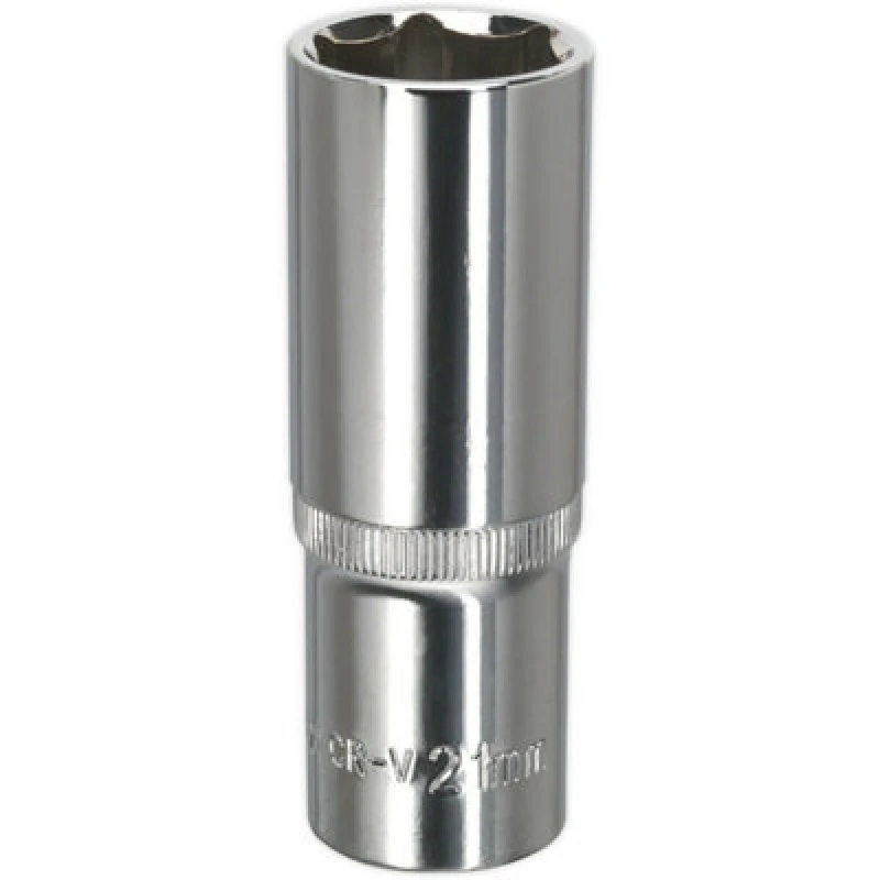 Image of Loops 21mm Forged Steel DEEP Drive Socket - 1/2" Square Drive Polished Chrome Vanadium Metallics
