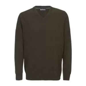 Image of Barbour Mens Essential Lambswool V Neck Sweater Seaweed XL