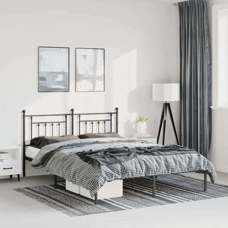 Image of VIDAXL Vidaxl - Metal Bed Frame without Mattress with Headboard Black 135x190cm 8720845883164