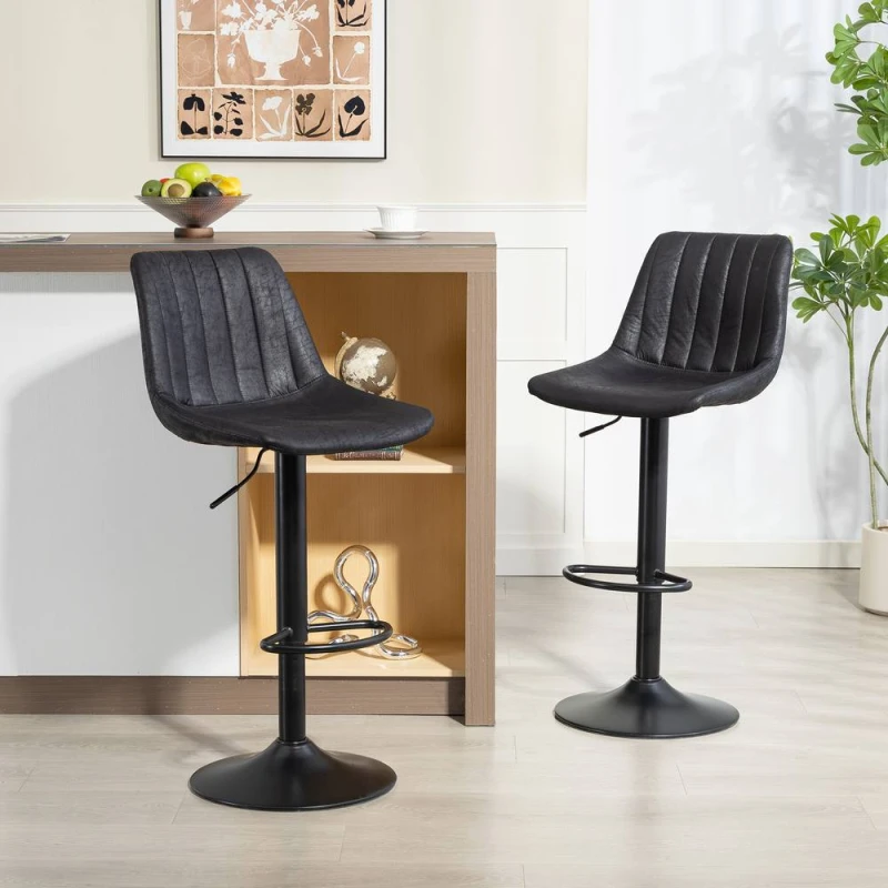 Image of HOMCOM Bar Stools Set of 2 Adjustable Swivel Bar Chairs with Backrest Black Unisex