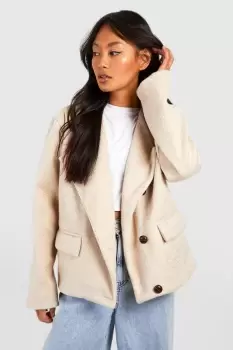 Image of Collarless Asymmetric Textured Jacket
