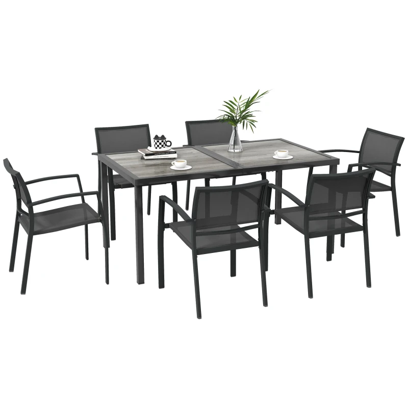 Image of Outsunny 7 Pieces Patio Dining Set with 6 Stackable Chairs for Poolside Grey