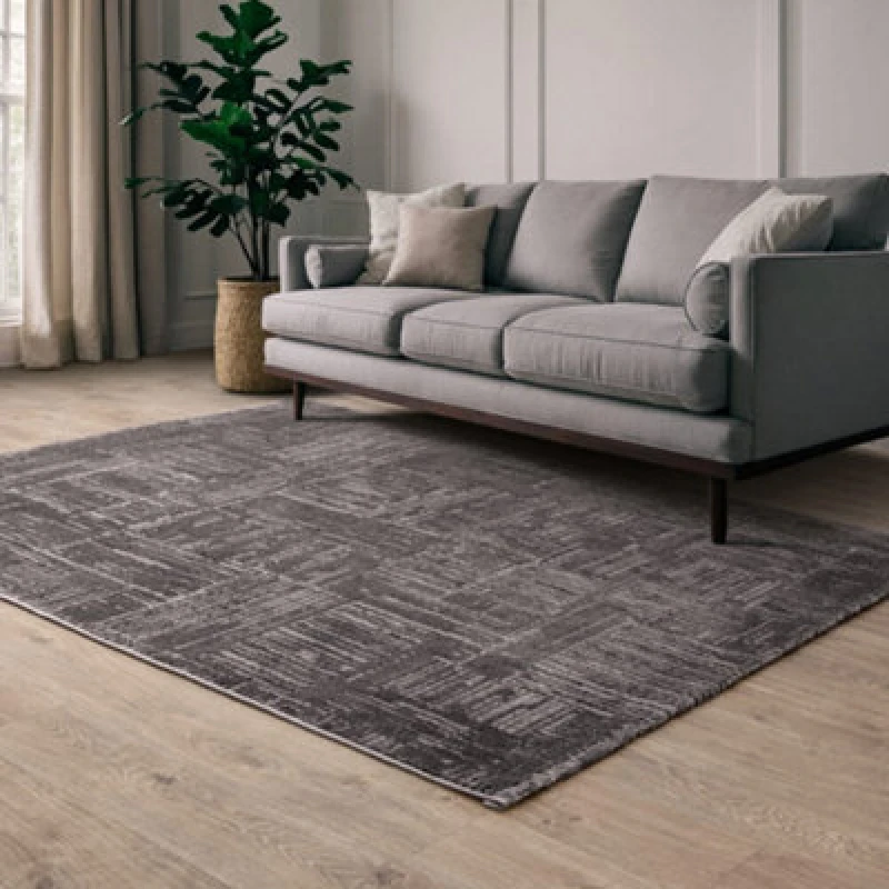Image of The Rug Edit Axel Scandi Grid Charcoal Living Room Rug 200X275Cm