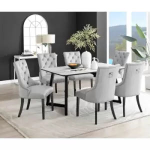 Image of Furniture Box Carson White Marble Effect Dining Table and 6 Grey Belgravia Black Leg Chairs