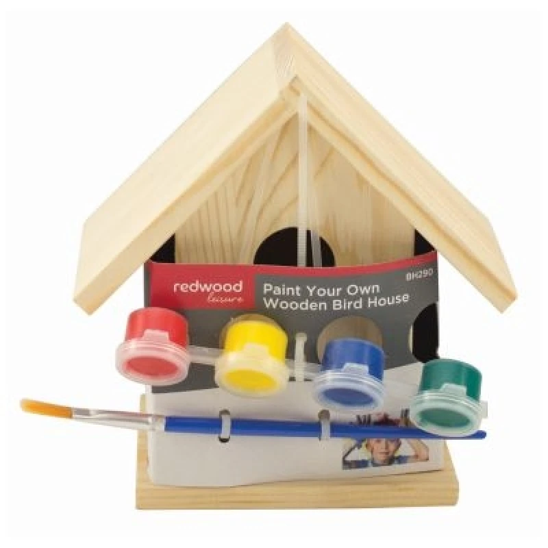 Image of Redwood 6pc Paint Your Own Wooden Bird House Kit Natural